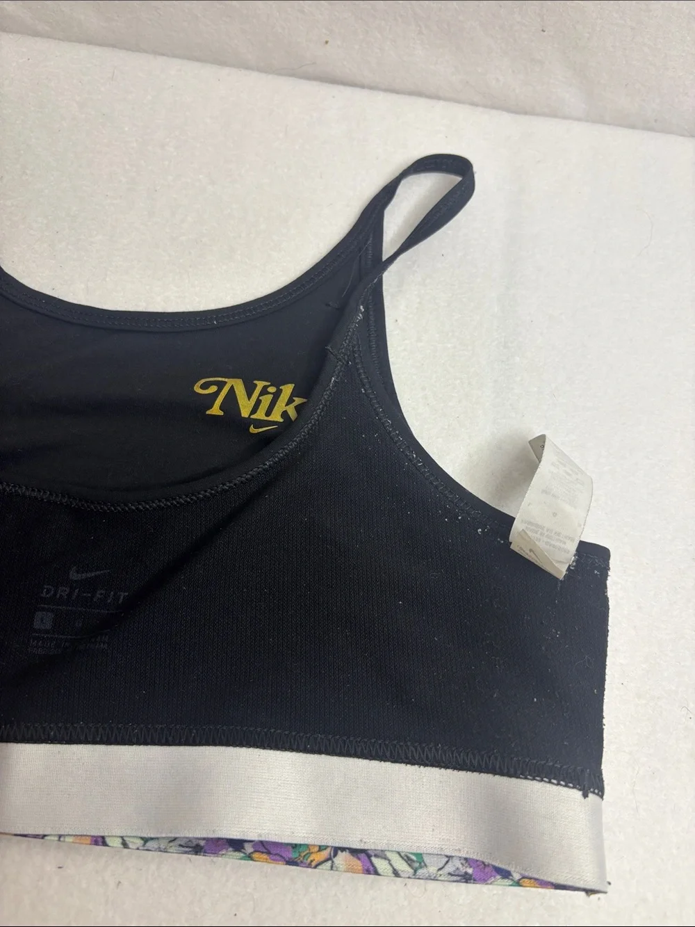 Nike Black Crop Sports Bra with Purple Floral Band